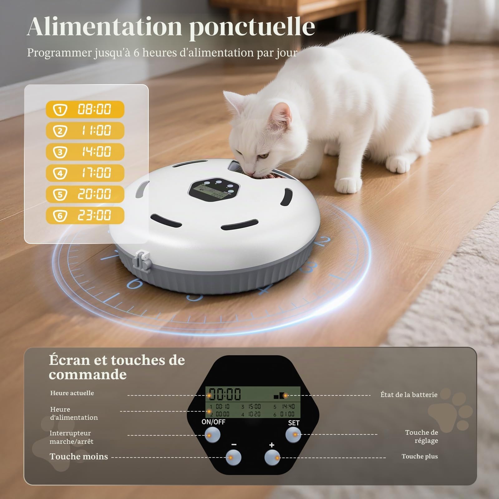 Zyncove Distributeur Automatique de Nourriture Humide pour Chat avec Refroidissement : Distributeur Automatique Humide pour Chats, Alimentation Automatique pour Chats à Piles – 6 Repas pour Animaux