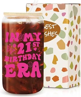 21st Birthday Gifts for Women,21st Birthday Gifts for Her Glass Cup In My 21st Birthday Era -Birthday Cup For Women Idea Birthday Gift For Women, Friends, Co-Worker - 16 Oz Coffee Glass (21st cup)