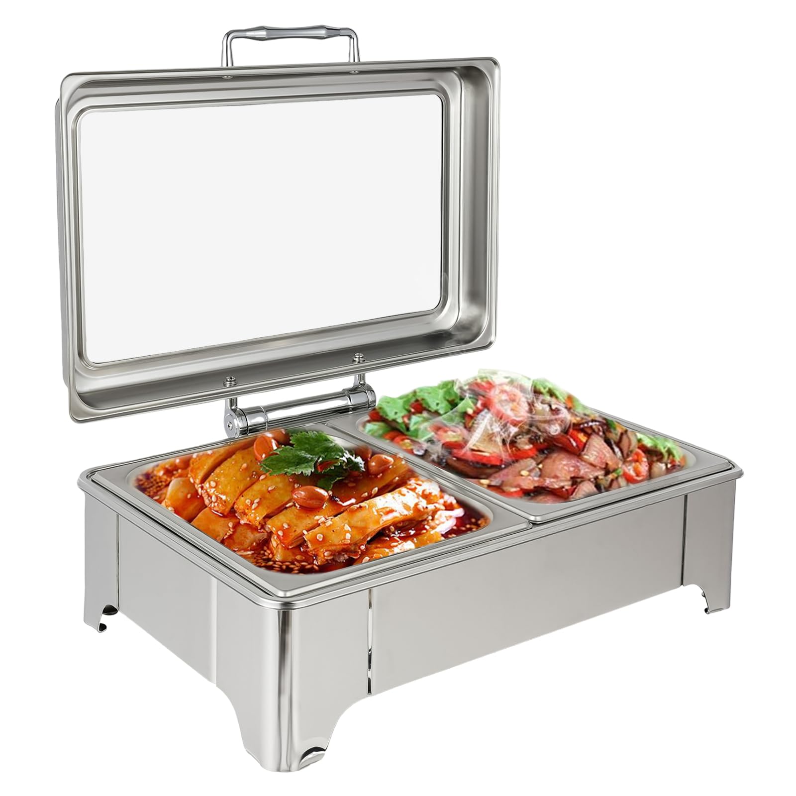 HAPPCUCOE Chafing Dish Buffet Set,9L Electric Food Warmers,Stainless Steel Buffet Servers and Warmers,Food Warmers for Wedding, Parties,Restaurants, Banquets,Silver (1/2 Half Size)