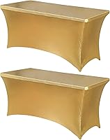 Vista 48 de Obstal Funda de mesa de elastano elástica de 4 pies para mesas plegables estándar, paquete de 2 manteles rectangulares universales ajustables