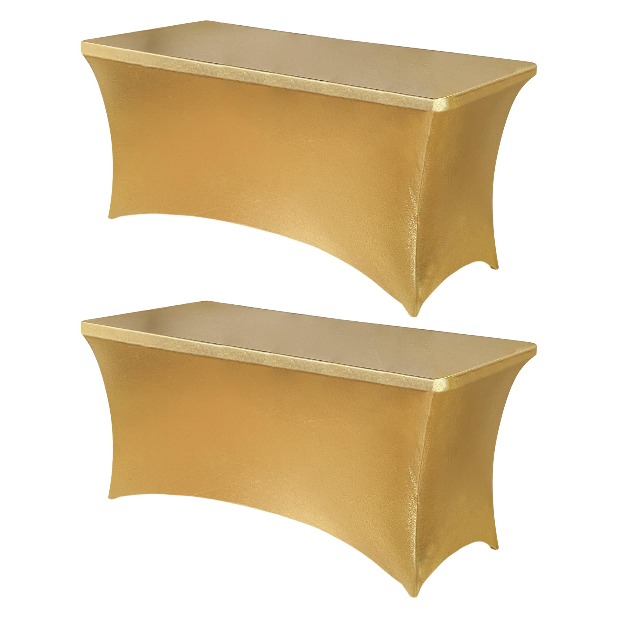 Obstal 6ft Stretch Spandex Table Cover for Standard Folding Tables - Universal Rectangular Fitted Tablecloth Protector for Wedding, Banquet and Party, 72L x 30W x 30H Inches, Stamping Gold, 2pc