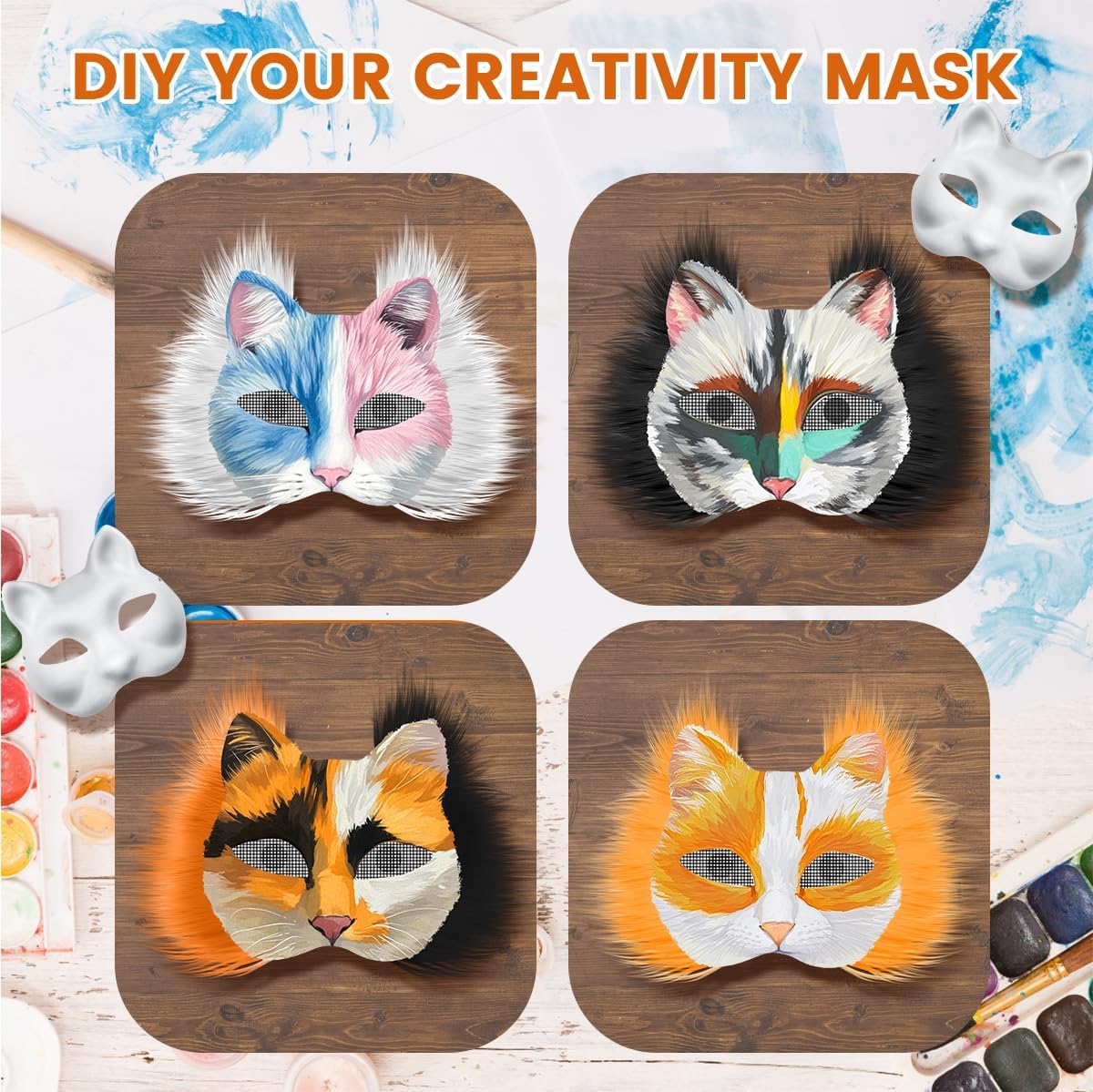 MAELSTROM 10PCS Cat Masks Therian Mask White Blank Animal Mask Base Halloween Costume Masquerade for Holiday Party
