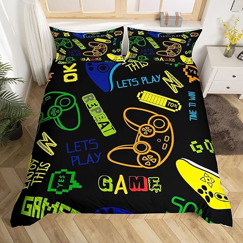 Miniatura 1 de Erosebridal - Juego de funda de edredón con estampado de control de videojuegos para niños y niñas, moderno, de caricaturas, acuarela, decorativo, 3