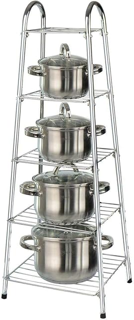 Chrome Pan Stand 5 Tier Kitchen Pot Saucepan Storage Organiser Unit Rack Holder