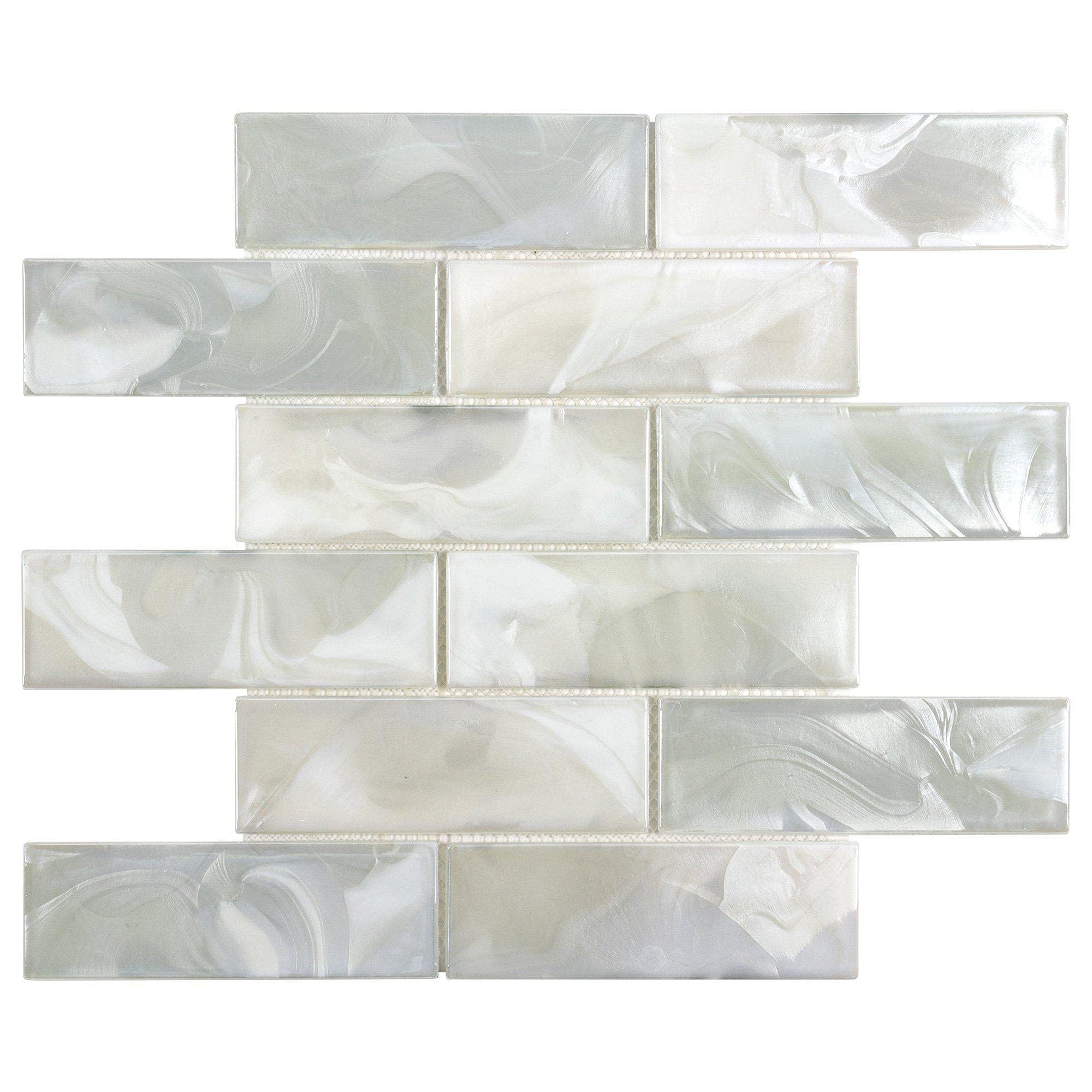 Modern 2X6 White Pearl Iridescent Subway Glass Mosaic Tile Kitchen Backsplash Bathroom MTO0655