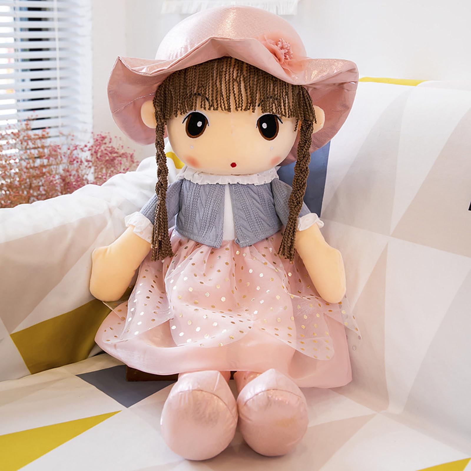 Moonlove Baby Girls Cuddly Soft Doll Toy Princess Fluffy Lovely Rag Doll with Dress Hat Height 45cm Cute Soft Toys for Kids Companion Toy Decoration Collection for Toddler Girls - Image 2