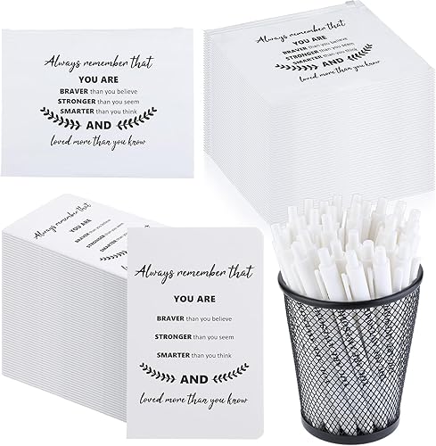 Miniatura 7 de Seajan Regalos inspiradores a granel, 50 bolígrafos inspiradores, 50 bloc de notas motivacionales, 50 bolsas de maquillaje para mujeres y hombres