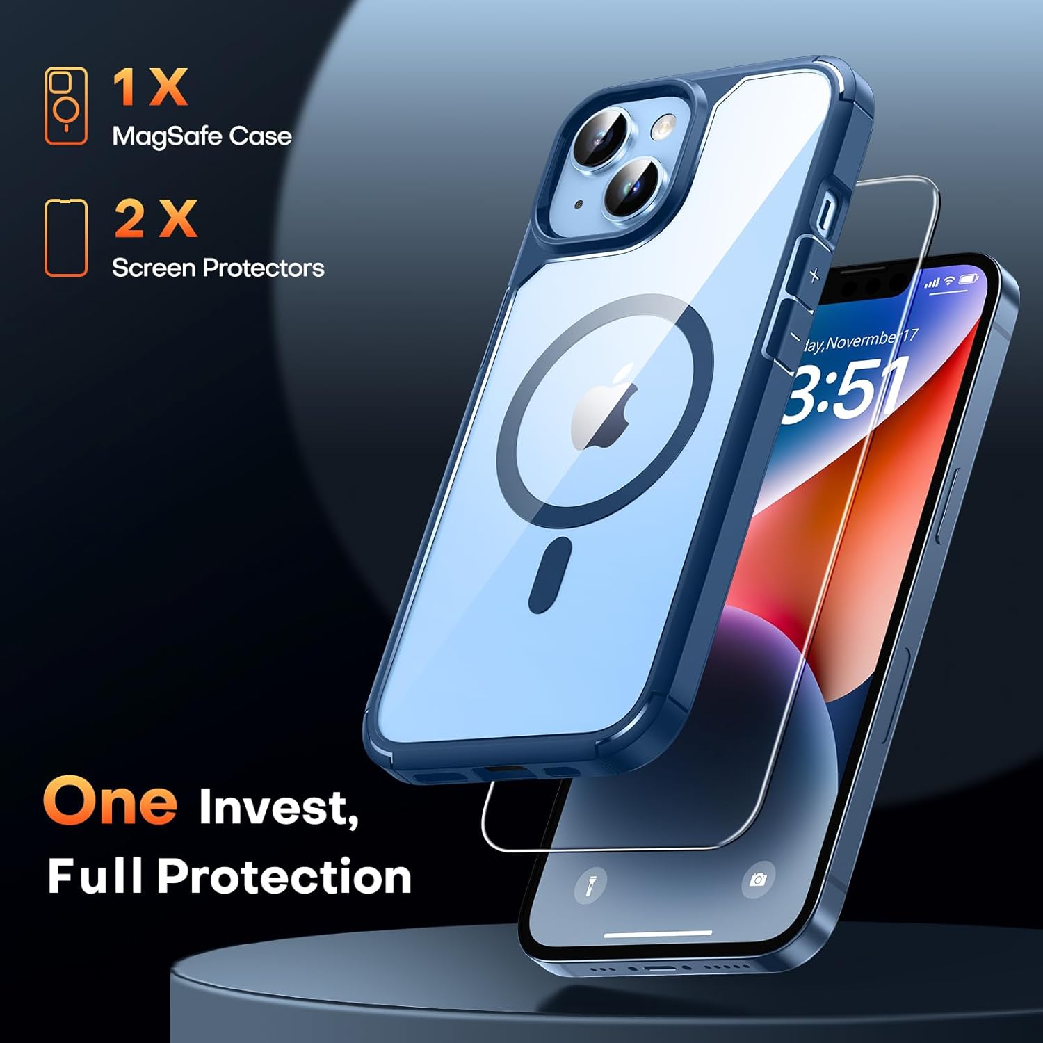 TAURI 3 in 1 Magnetic for iPhone 14 Plus Case, Compatible with Magsafe [Yellowing Resistant] with 2X Screen Protector, [Military Grade Protection] Slim Case for 14 Plus - Blue - Image 4