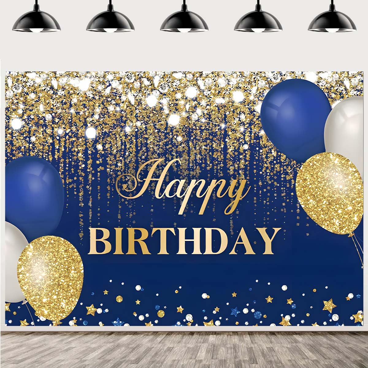 Happy Birthday Tortenaufsatz – Dunkelblau & Gold, Glitzernd, Für Geburtstagskuchen, Inkl. „Happy Birthday“-Schriftzug, Nicht Essbar, Einfach Zu Platzieren