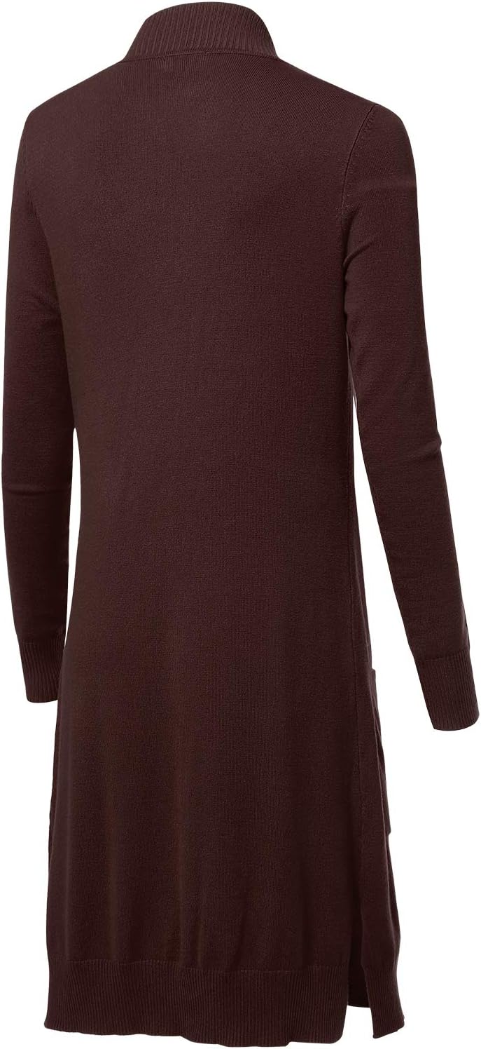 Women's Long Sleeve Open Front Loose Maxi Knitted Long Cardigan Sweater with Pockets Small Brown