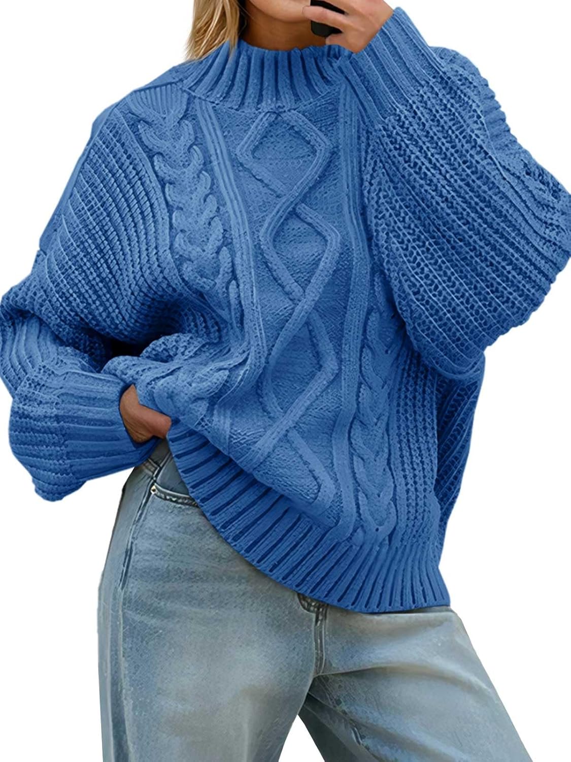 Saodimallsu Womens Oversized Cable Knit Sweaters 2025 Fall Winter Trendy Button Up Turtleneck Chunky Pullover Sweater Tops