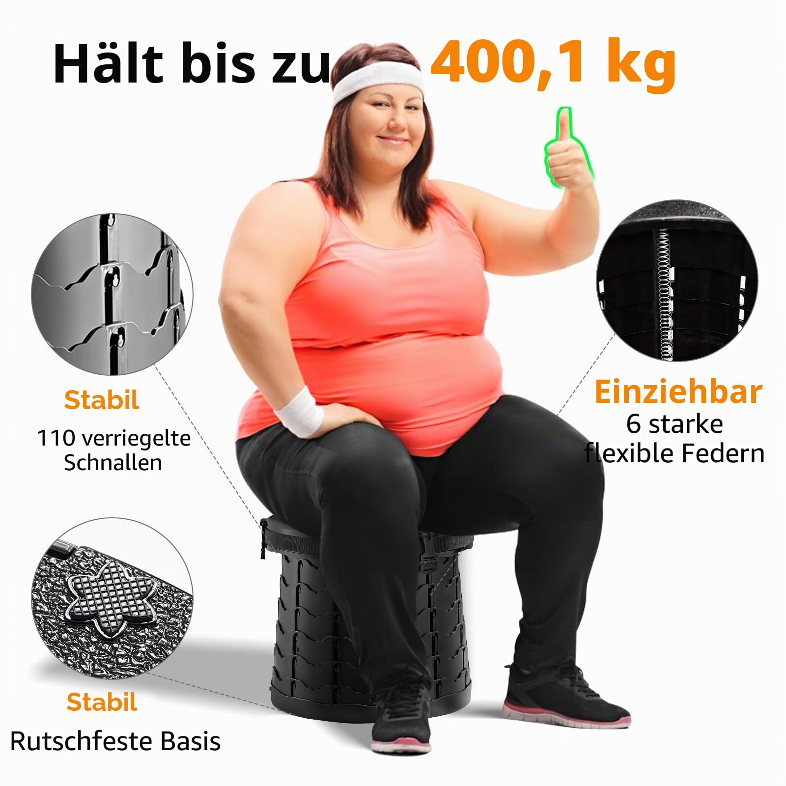 XXL Tragbare Toilette für Camping, 50 cm Höhe, tragbare Campingtoilette für Erwachsene, Upgrade Reisetöpfchen im Auto, Gepäck-Klo im Freien