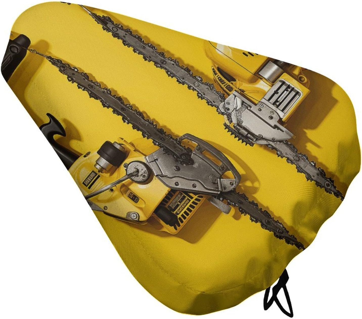 Yellow Two Chainsaws Bike Seat Cover Water-Repellent Exercise Bike Seat Cushion Bicycle Saddle Cover with Drawstring Rain Snow Dust Covers for City Mountain Road Biking