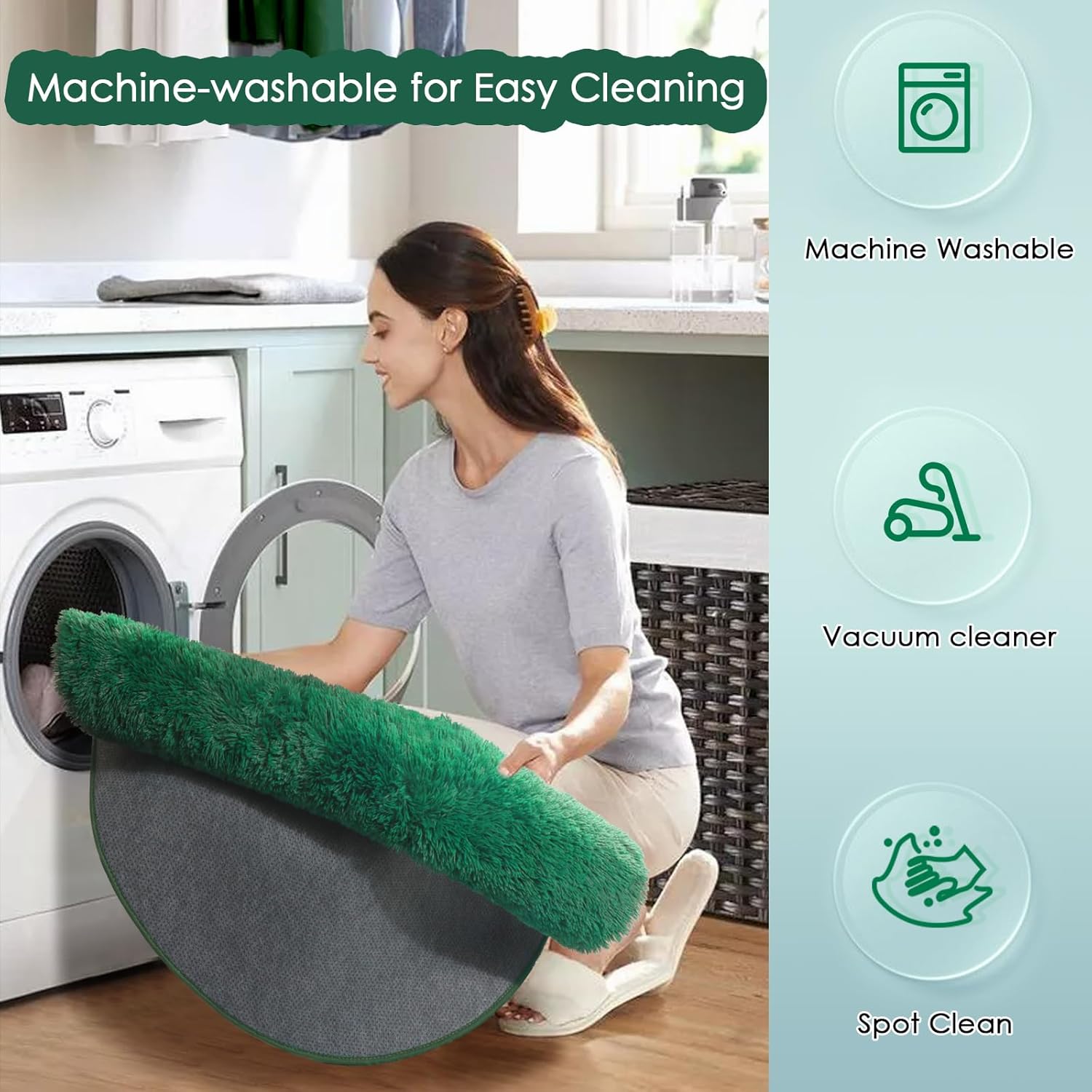 Amdrebio Dark Green Round Rug 4Ft for Bedroom, Fluffy Fuzzy Circle Area ...