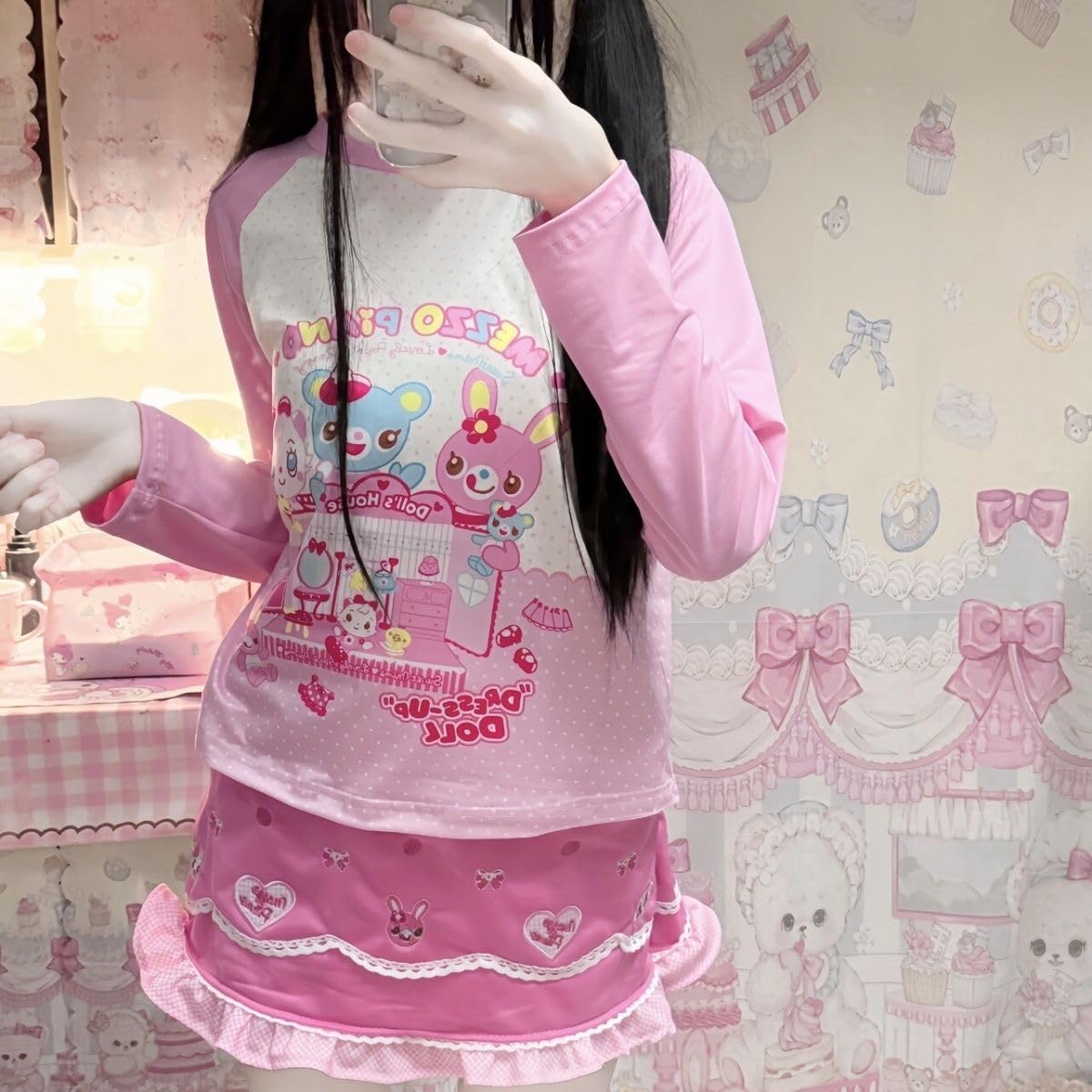 Sweet Crop Top Cartoon Print Harajuku Contrast Color T-Shirt Women Y2k Aesthetic Slim Ruffled Tee: White Small