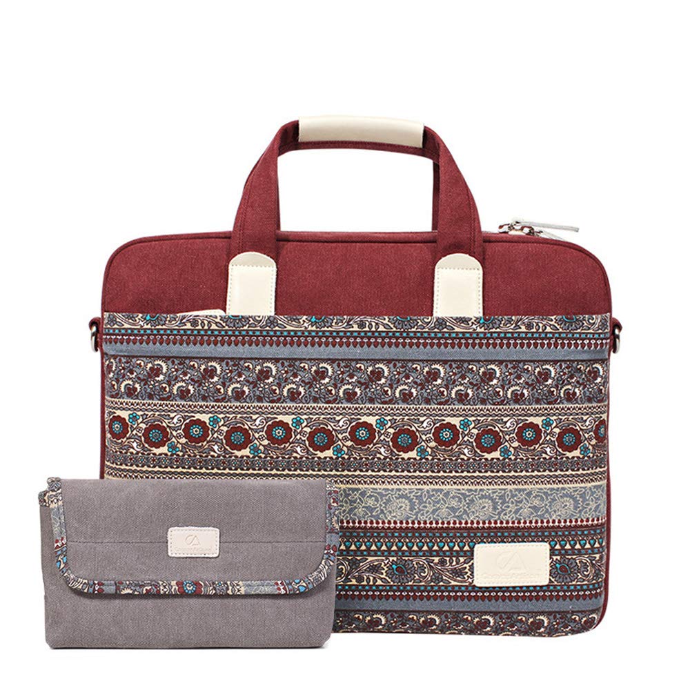 KAXIDY 14" Women Laptop Briefcase Satchel Messenger Bag for College Business Work (Red)