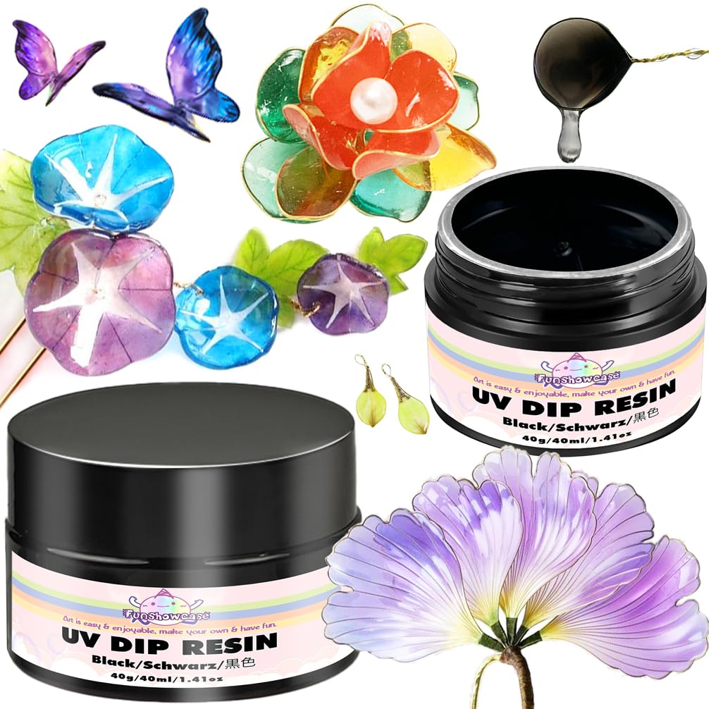 FUNSHOWCASEBlack UV Dip Resin for Wire Shapes, 40ml Colored, Low Odor, Hard After Curing for Flowers Art, Petals, Jewerly Making