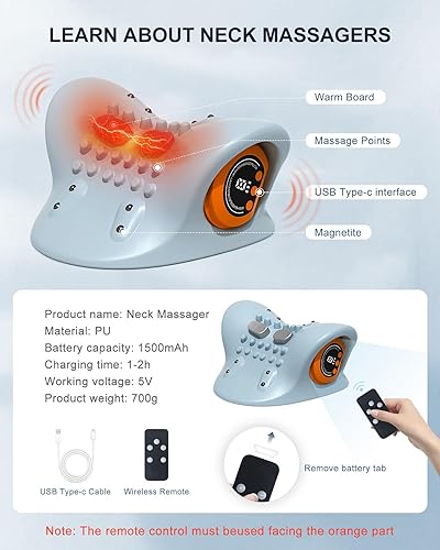 Miniatura 8 de Masajeador de cuello mejorado 2025 con calor, pulso y vibración, 3 modos, diseño ergonómico, masajeador portátil de cuello y hombros para relajación