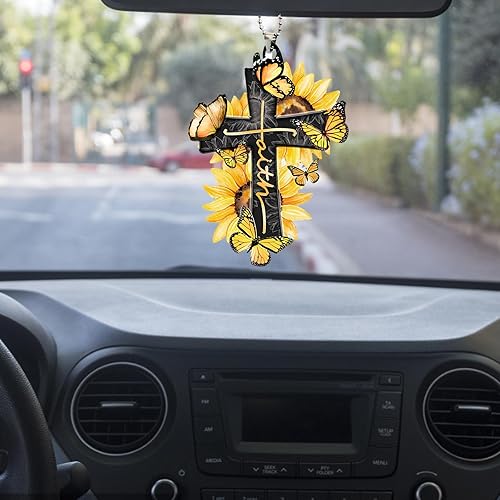 Miniatura 7 de Colgante de acrílico con diseño de mariposa cristiana de Dios Jesús con girasol, accesorios para colgar en el espejo del coche, mochila colgante de