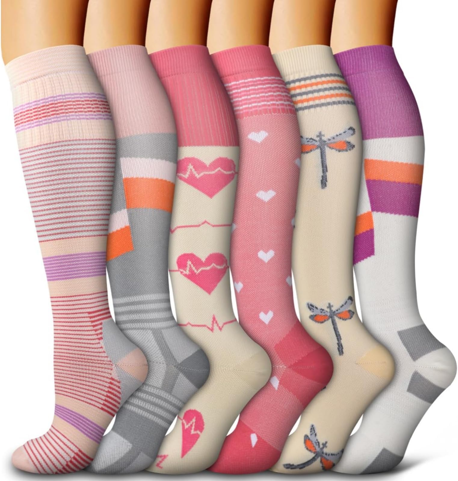 THE WHITE SHOP 6 PCS Compression Socks for Women and Men Circulation-Best Support for Running Athletic M