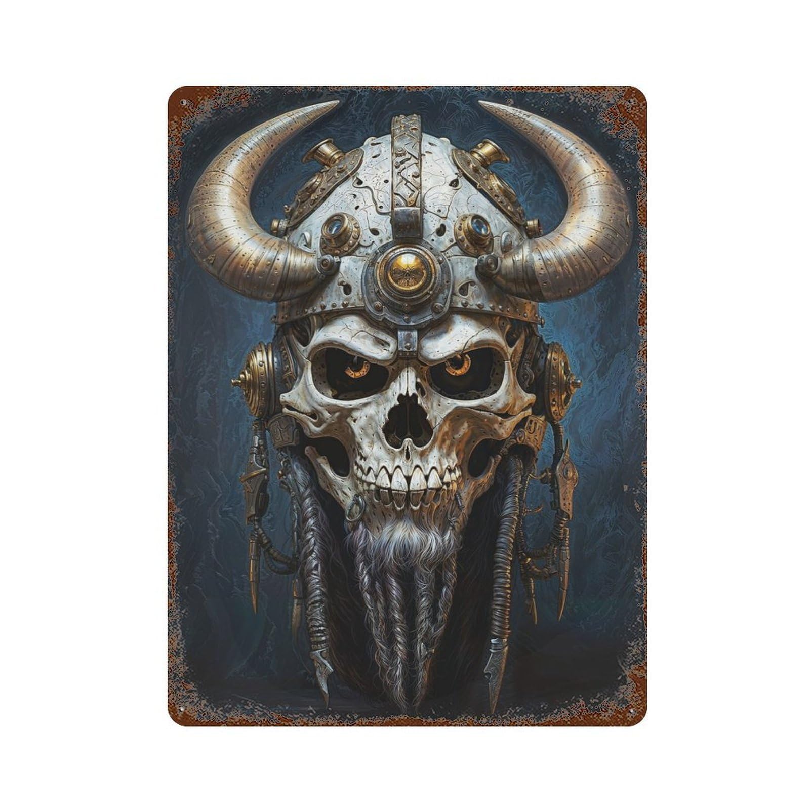 Garage Style Nordic Viking Skull Aged Metal Wall Plaque 15.7"x11.8", Vintage Wall Decor for Bar And Workshop