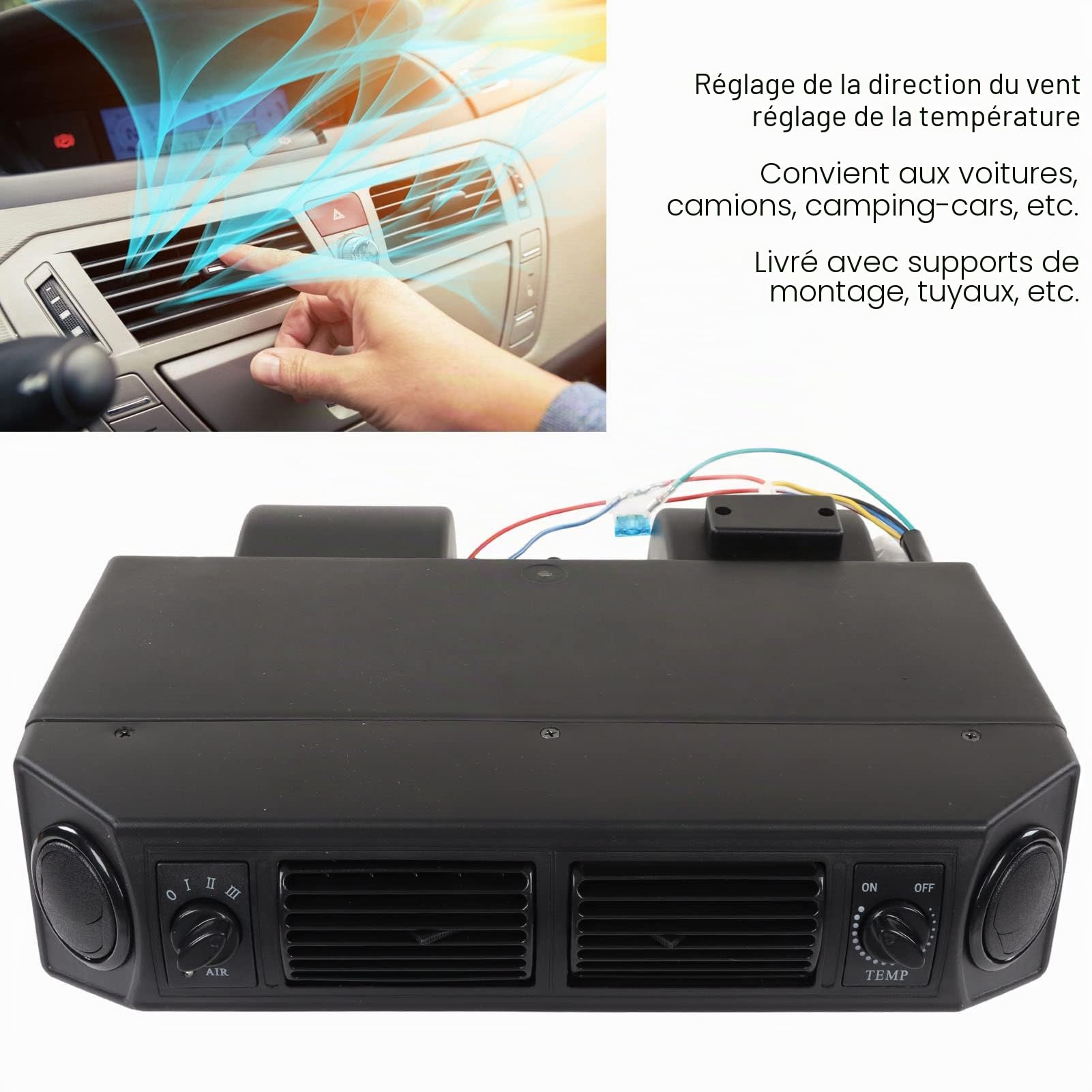 Évaporateur De Climatisation, Kit D'évaporateur De Climatisation Sous Le Tableau De Bord à 3 Vitesses 12v/24v Avec Sorties D'aération Pour Rv Camping-Cars Camions (12V)