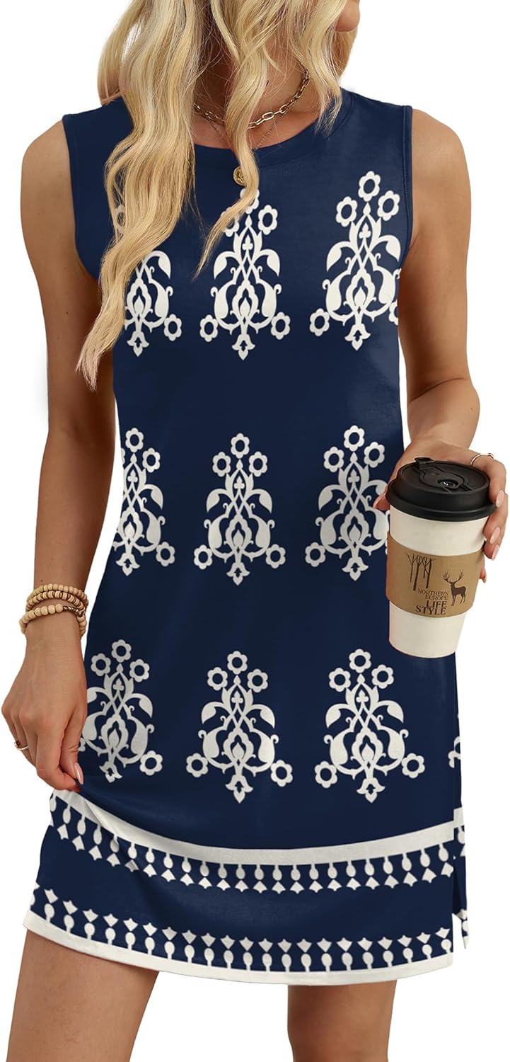 WIHOLL Casual Dresses for Women Crewneck Sleeveless Tank Dress Summer Spring Boho Vacation Clothes - Image 4