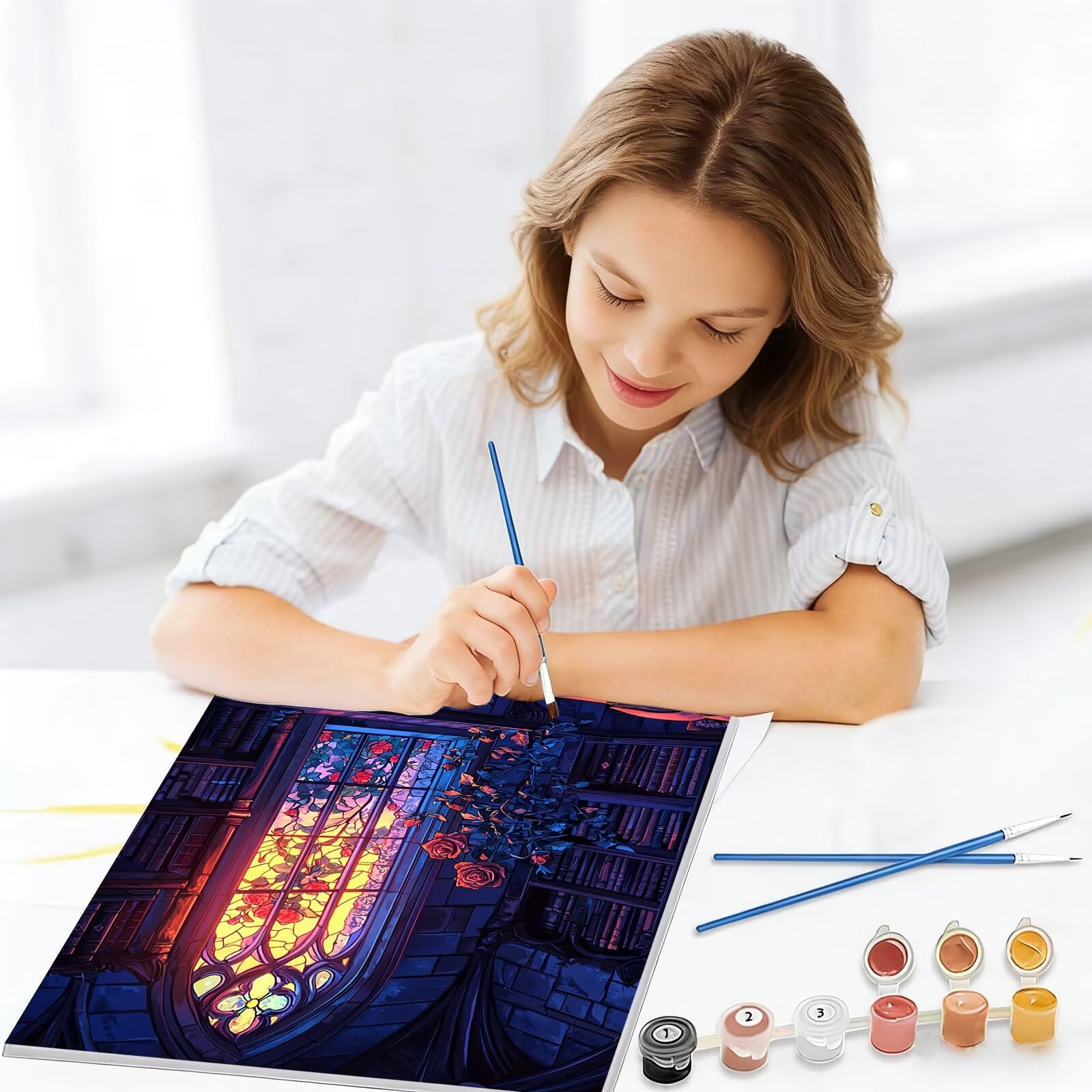 Malowanie według numerów Kolor, 90x120 cm Malowanie według numerów Różowy dla dorosłych, Bezramowe, Zestaw do malowania olejnego na płótnie z 3 pędzlami, Pigment akrylowy, Malowanie według numerów
