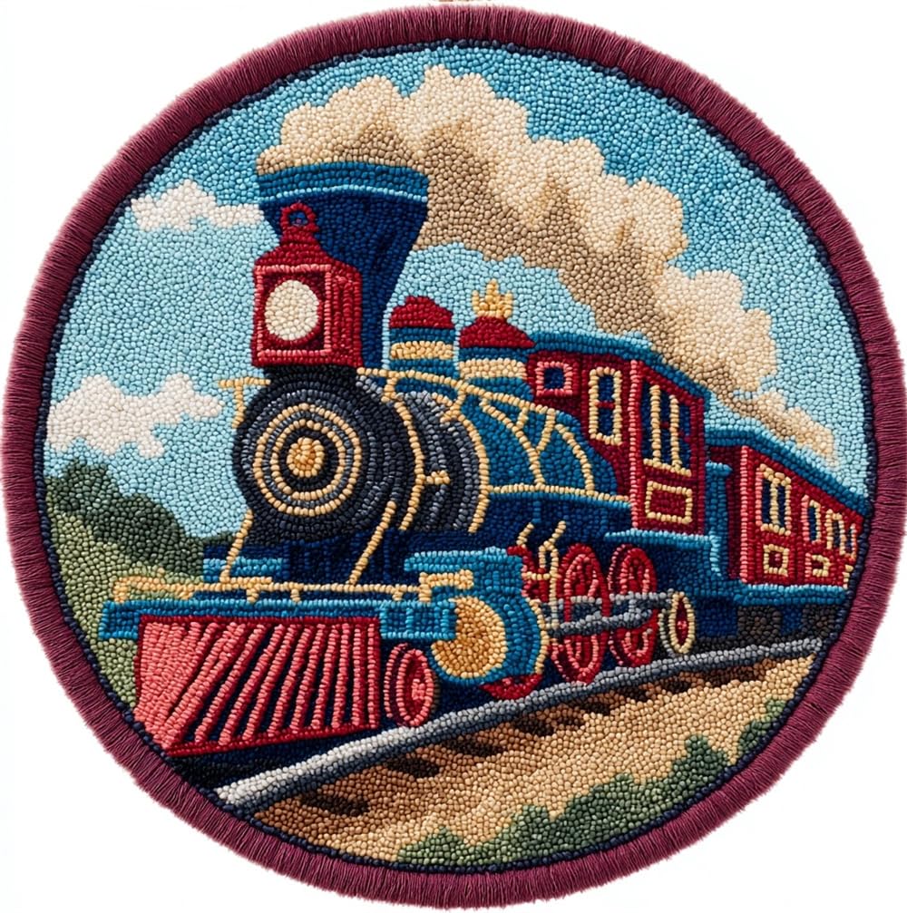 kitphoenix Round Latch Hook Kit Vintage Steam Train