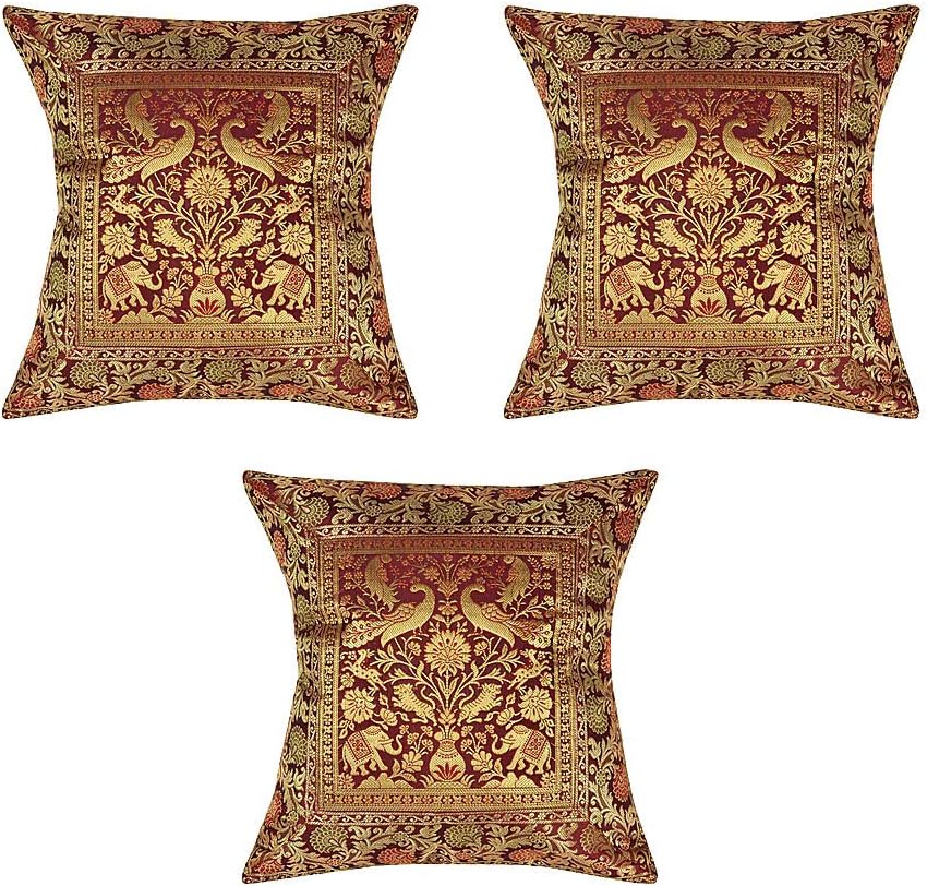 Lalhaveli Handmade Square Decorative Throw Pillows Cushion Covers Pillowcases for Sofa 16 x 16 inch Set of 3