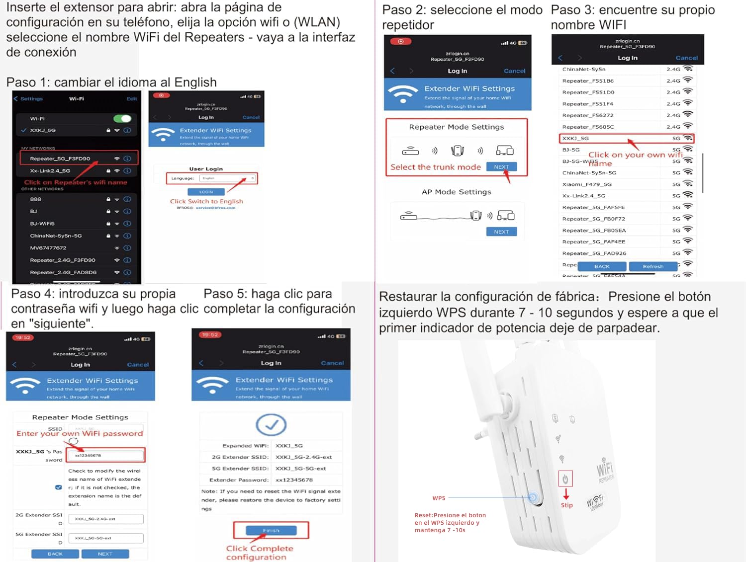 Repeteur WiFi Puissant, Amplificateur WiFi 1200Mbps Double Bande 5GHz/2.4GHz, Répéteur WiFi 4 Antennes, 2 Ports LAN, WiFi Extender Compatible avec Toutes Les Box Internet