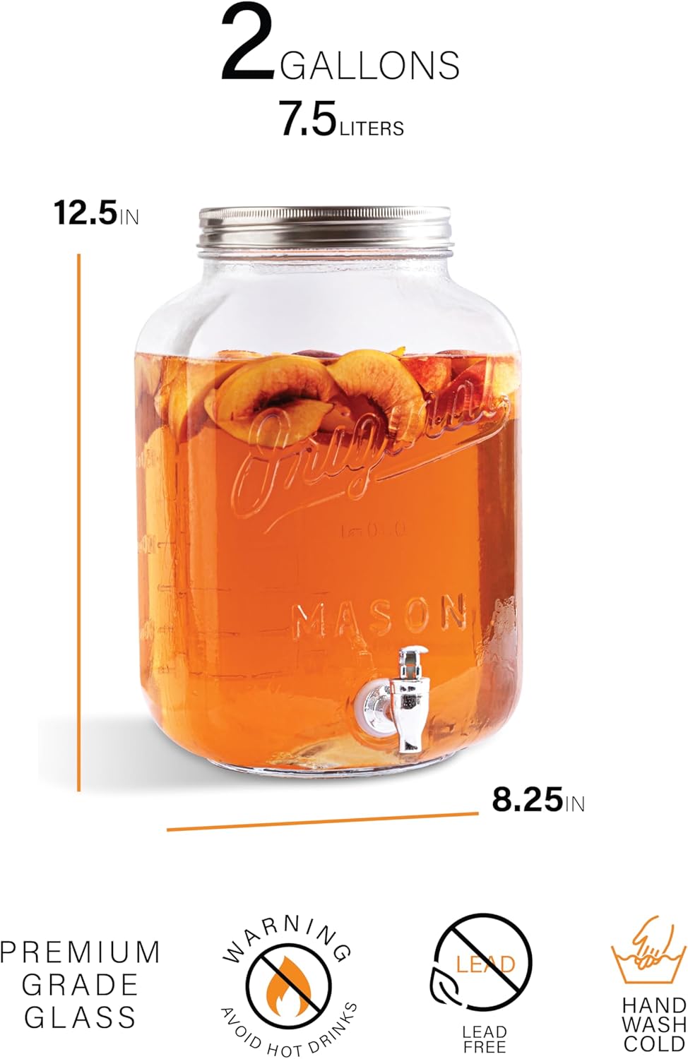 2 GALLON Glass Drink Dispensers for Parties, Original Mason Ice Beverage Dispensers, Glass Water Dispenser with Spigot, Laundry Detergent Dispenser, Lemonade Dispenser