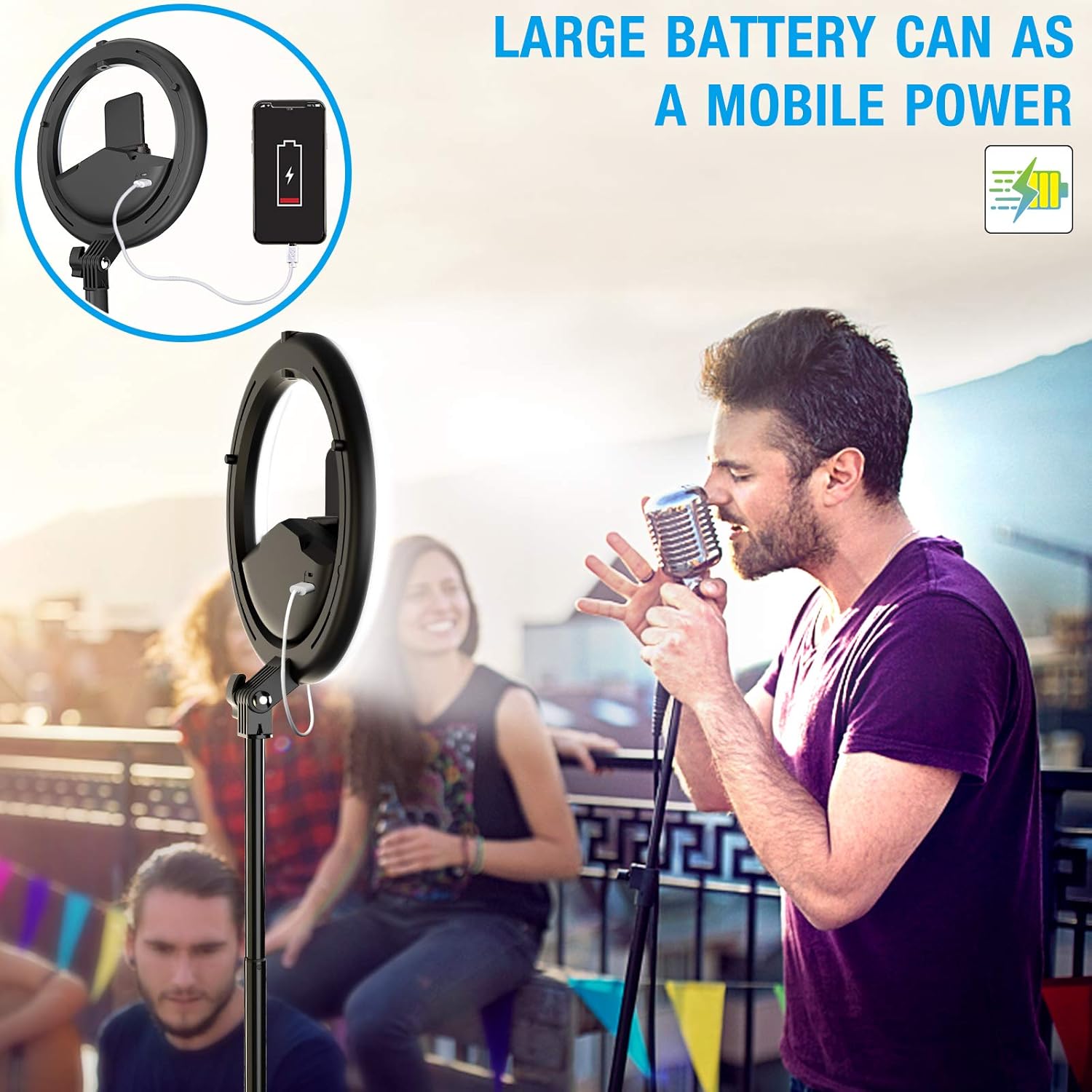 Blасk Frіdау Sаlе 2022 Rechargeable 10 Ring Light with Stand, 7200mAh Battery Operated LED Ringlight with Phone Holder, Foldable, 37H Working Time, Circle Lights for Selfie/Live Stream/Makeup/YouTube/TikTok/Photography