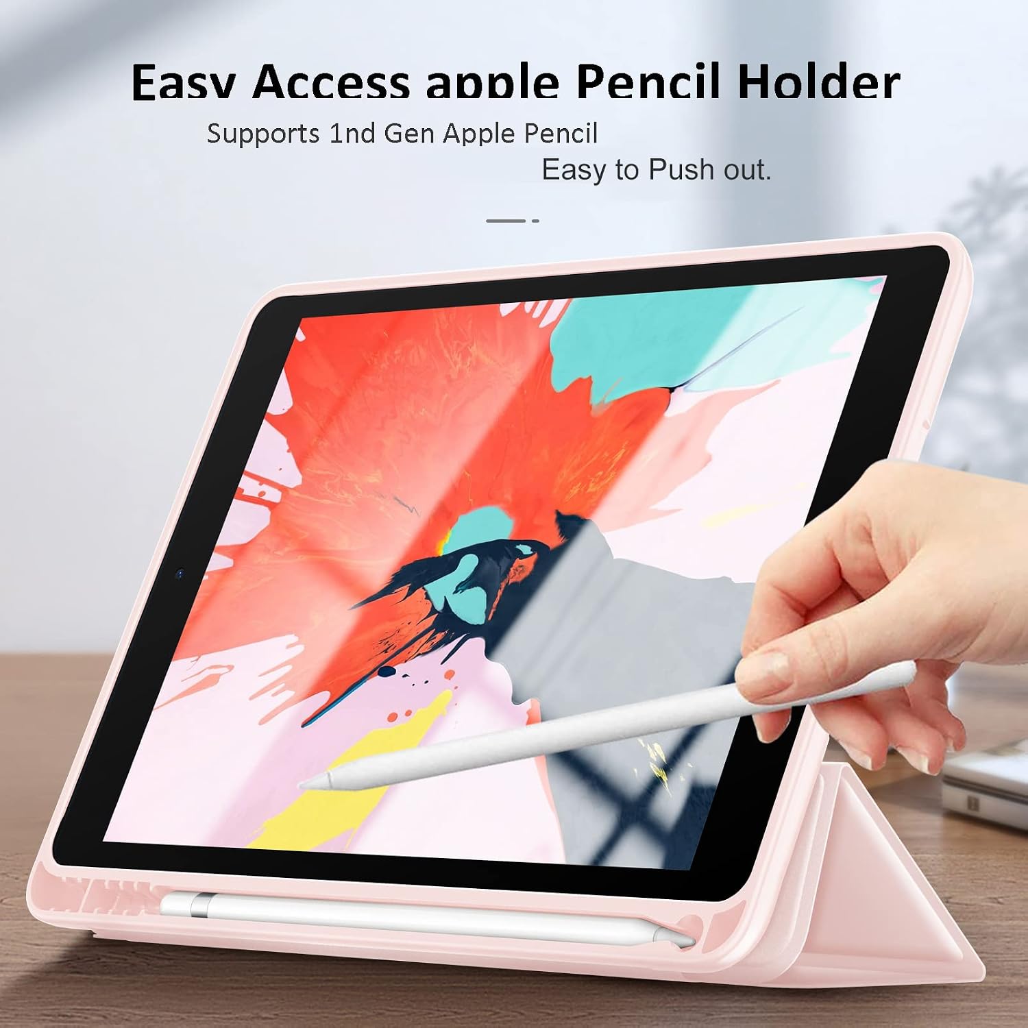 Gahwa iPad 9.7 inch Case with Pencil Holder Compatible with iPad 2018/2017(6th/5th Gen)/iPad Air 2/iPad Air Slim Case, Soft TPU Back Shell Cover with Auto Wake/Sleep, Built-in Pencil Holder(Pink)