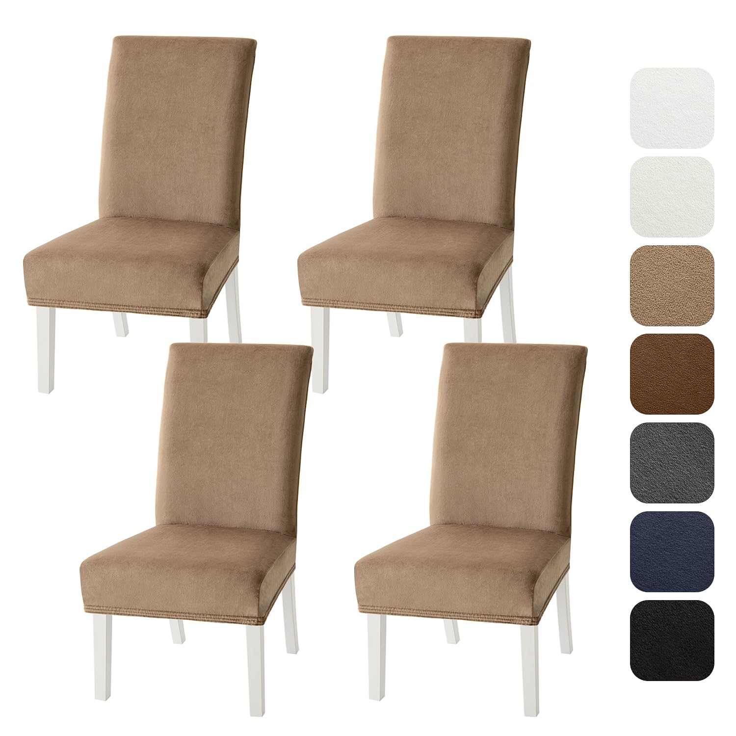MIULEE Fundas Sillas de Comedor Ajustables Terciopelo Estire Funda para Decoración Moderna Asiento Silla Pack 4 Fundas para Cubrir Sillas Caqui Adecuado para Comedor, Sala de Estar, Oficina