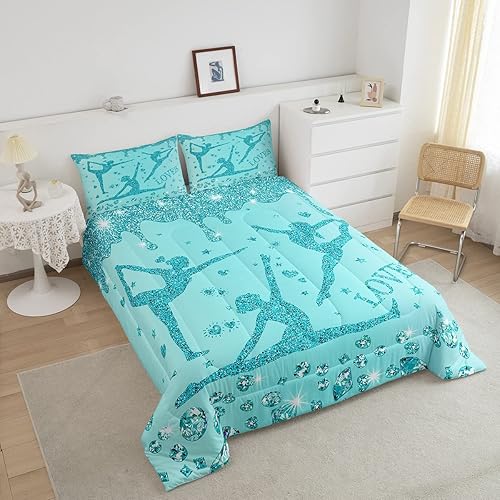 Miniatura 3 de Erosebridal Juego de ropa de cama de gimnasia con purpurina verde azulado, para adolescentes y niñas, juego de ropa de cama de lentejuelas azules