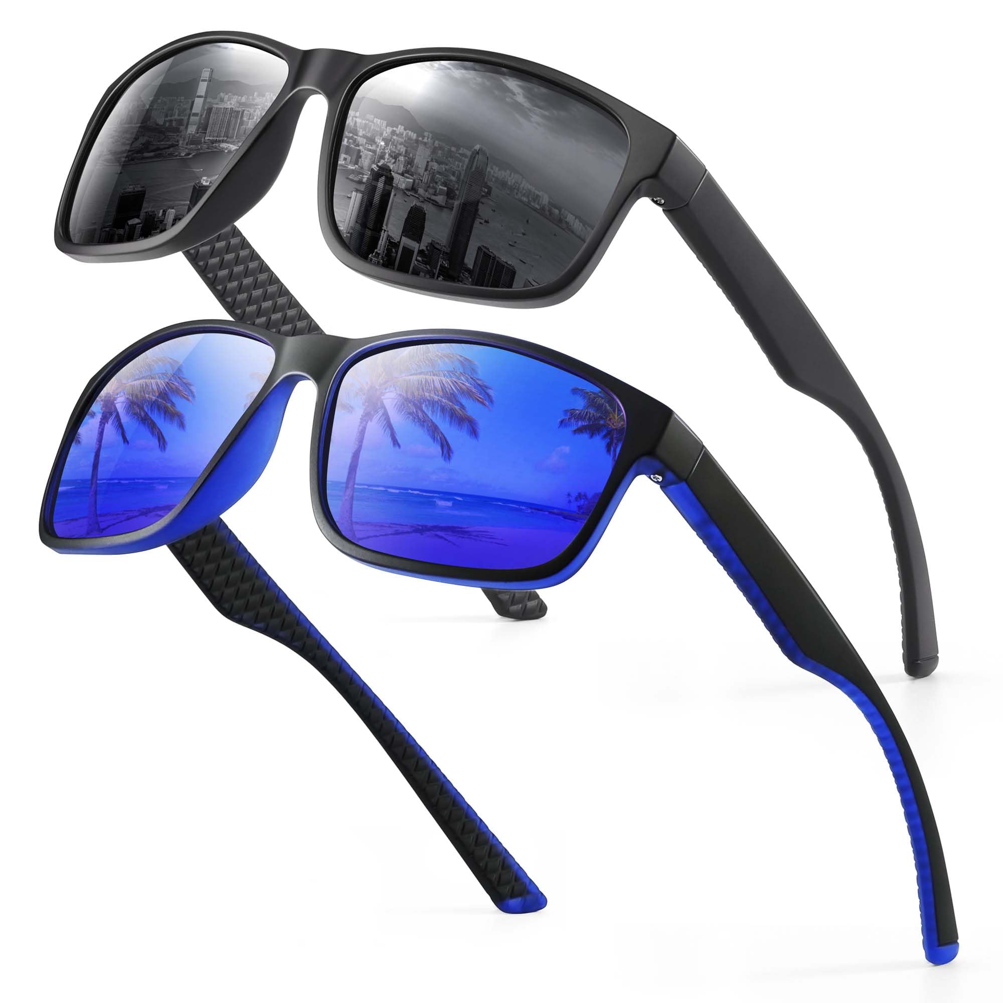 Occhsouo Sonnenbrille Herren Polarisiert Damen UV400 Schutz Sport Sunglasses Men Women Unisex Ultraleichte Rechteckig Rahmen Schwarz Retro Polarisierte Sonnenbrillen für Angeln, Fishing, Fahren, Ski