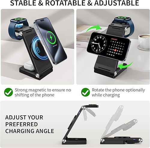 Miniatura 5 de Estación de carga rápida inalámbrica Mag-Safe 2025, cargador magnético 3 en 1 con luz para iPhone 17 16 15 14 13 12 Pro Max Plus, Apple Watch Series