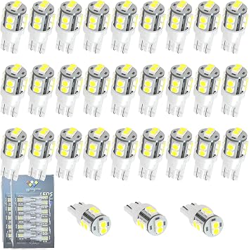 T10 LED Bulb White 194 Door Lights W5W 168 2825 194 Automotive Car Interior Light for Reading Cargo License Plate Lights Non Polarity DC 12V Pack 30