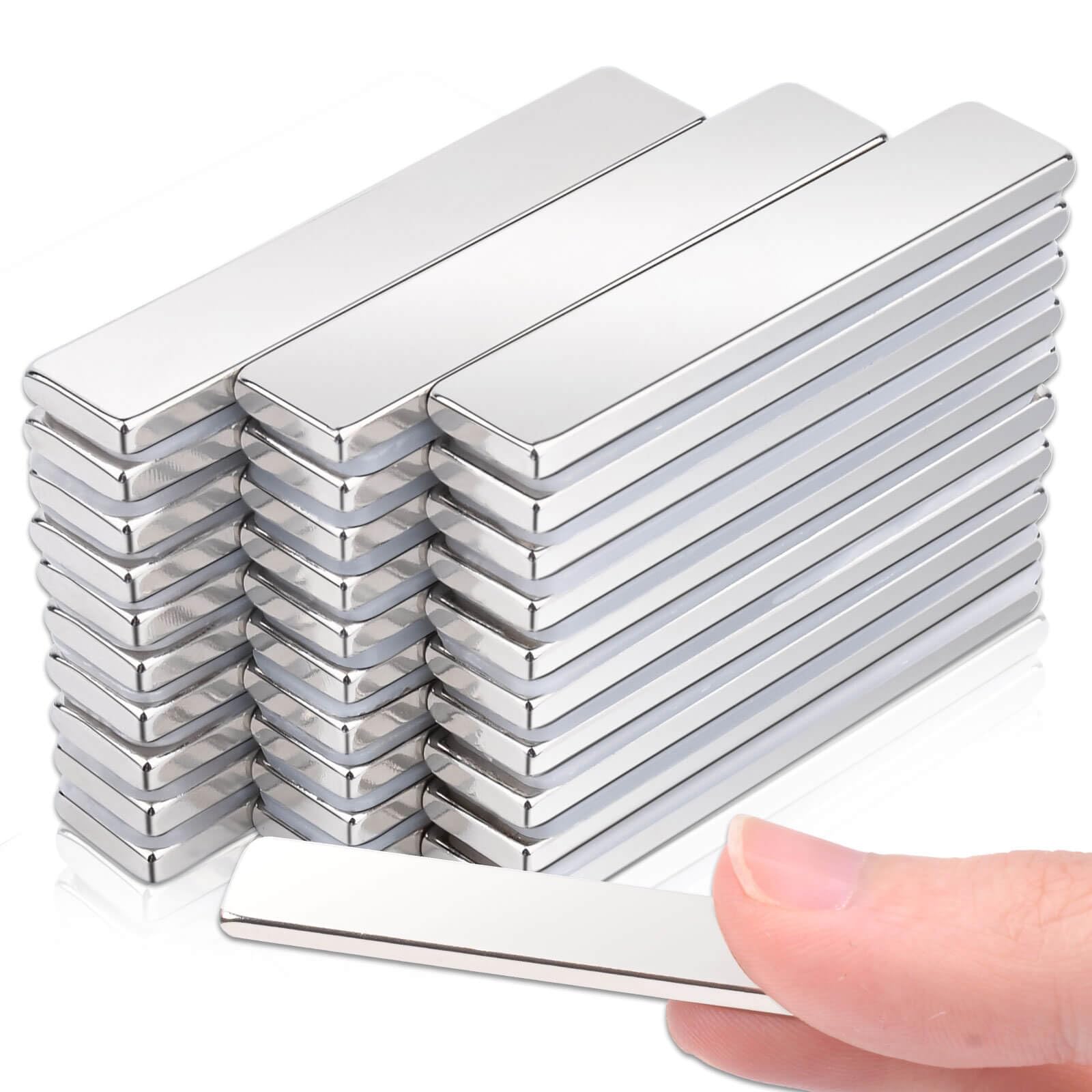 DGDUBRB 25pcs Neodymium Magnets, 50x10x3mm, Silver, Rectangular, High Pull Force, Fridge, Whiteboard, DIY, Office Magnets