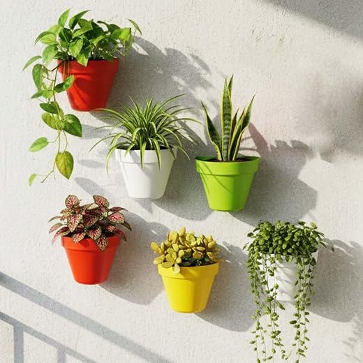 Go Hooked Wall Mounted Flower Pots for Home Décor Pack of 6 | Plastic Wall Planters for Indoor Outdoor | Vertical Garden P...