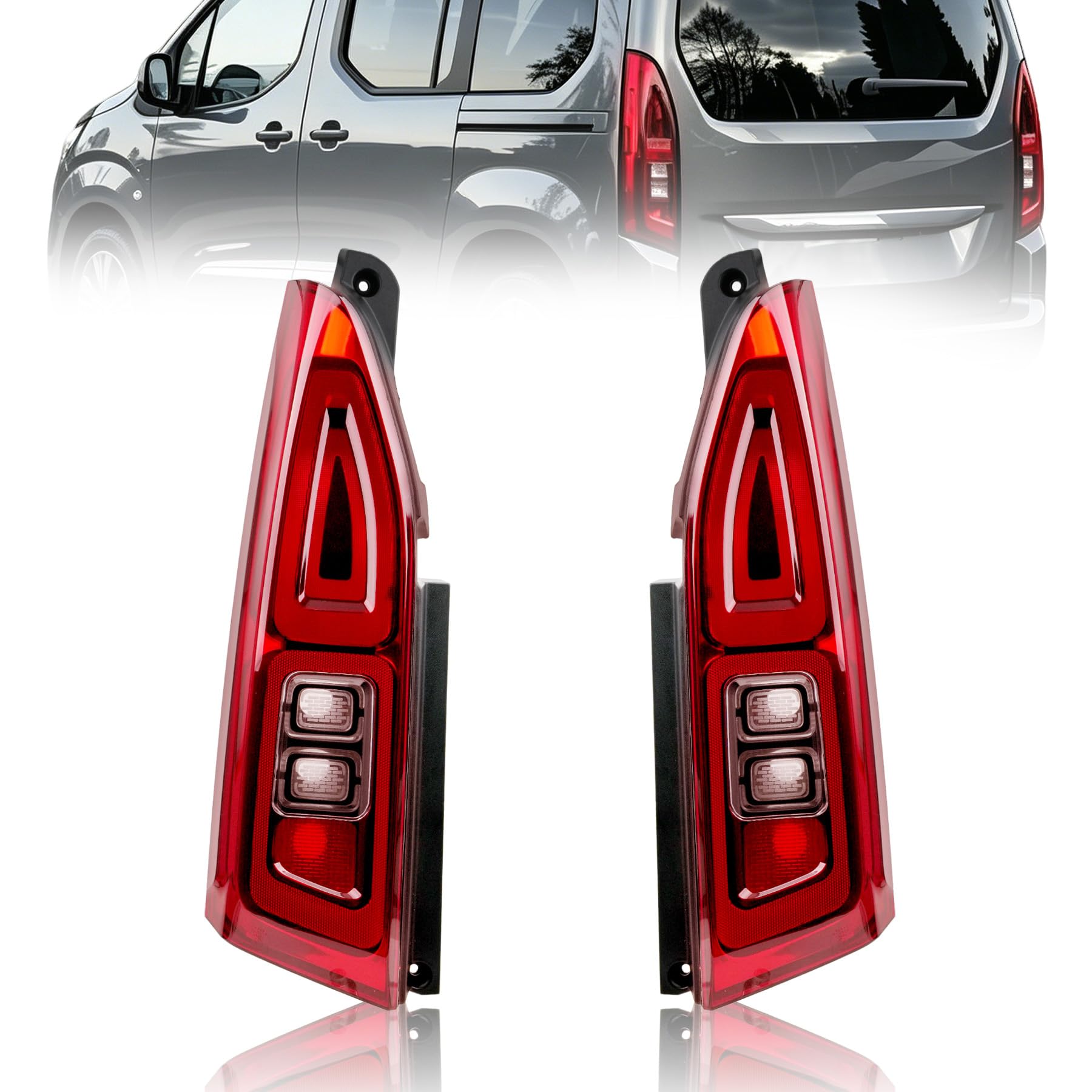 2 Rückleuchten Links & Rechts für BERLINGO K9 ab 2018, COMBO X19 ab 2018, PROACE CITY ab 2019, Ersatzteile 9819649280/9820555080, mit Heckklappe, E-Mark