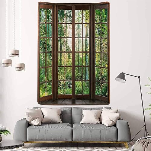 Miniatura 8 de Aidatain Tapiz Natural de Bosque Verde Escenario de Ventana Tapiz Estético de Pared para Dormitorio Franela 40" L x 30" A Manta de Playa Sala de