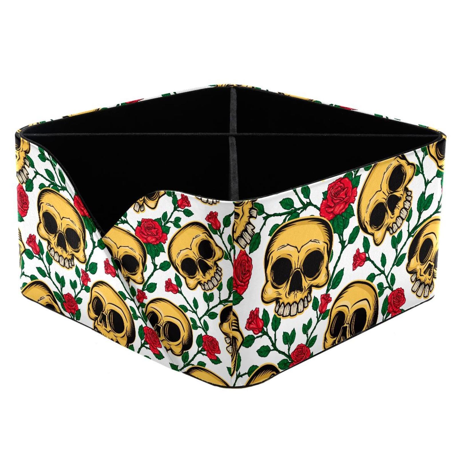 KengjuTesu Skulls and Roses Desktop Organizer Pen Holder, Rectangular Pencil Cup for Office, Study and Makeup Stations