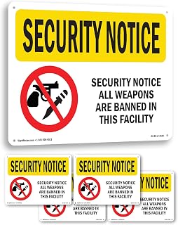 All Weapons Are Banned With Symbol OSHA Security Notice Rigid Plastic Sign 18 Inch x 12 Inch - 5 Pack