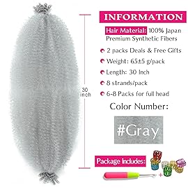 Hbegant Afro Twist Hair 30 Inch 2Packs, Springy Afro Twist Hair Pre Fluffed Spring Twist Hair Pre Stretched Wrapping Hair for Soft Locs Hair Extensions (30 Inch (Pack of 2), Gray)
