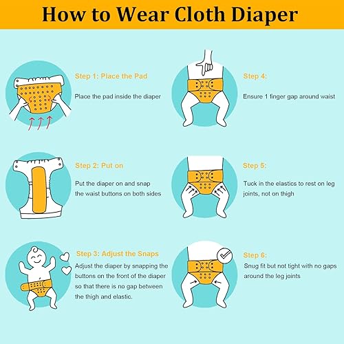 Miniatura 6 de babygoal Reusable Cloth Diapers 6 Pack+6pcs Microfiber Inserts+4pcs Rayon from Bamboo Inserts, One Size Adjustable Washable Pocket Nappy Covers for
