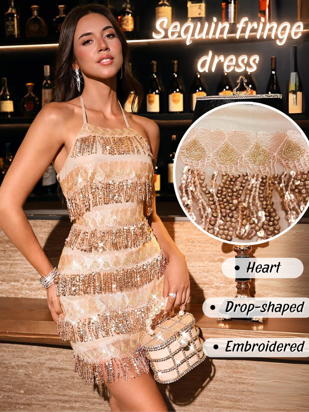 Kaei&Shi Fringe Sparkly Dresses,Heart Halter Sequin Mini Dress,Backless Birthday Dance Disco Outfits for Women - Image 4