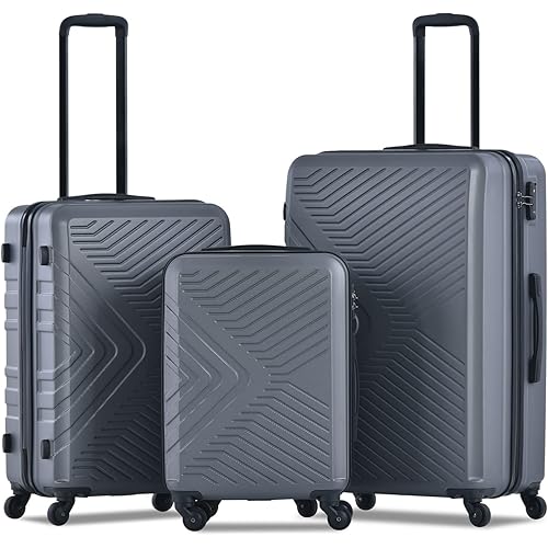 Merax Travelhouse Luggage Sets 3 Piece Suitcase Set 20/24/28,Carry on Luggage TSA Lock Expandable,Suitcase with Spinner Wheels Gray