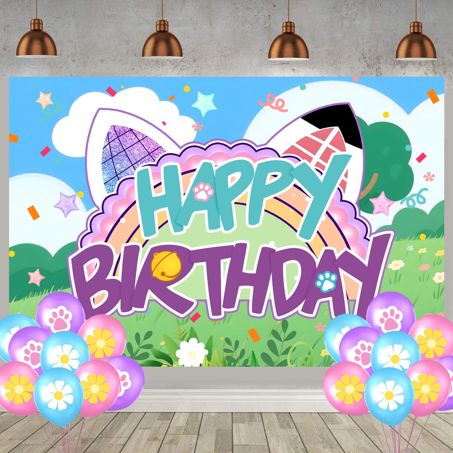 Photo 1 of Dollhouse Birthday Party Supplies,1 pcs Happy Birthday Backdrop,18 pcs Ballons for Dollhouse Party Decorations, 5 x 3FT Birthday Banner Decor Photo Background for Girls Boys Kids